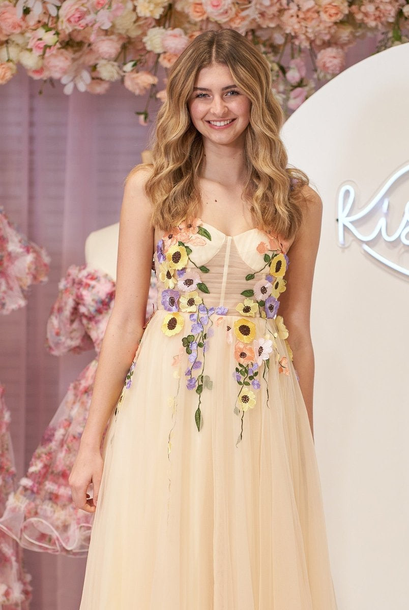 3D Flower Tulle Tea Length Prom Dresses - KissProm