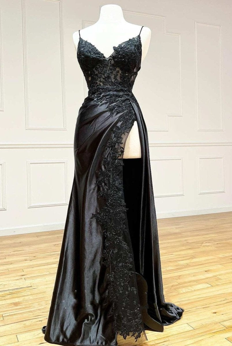 Beatrice | Sheath Black Long Appliques Prom Dress - KissProm
