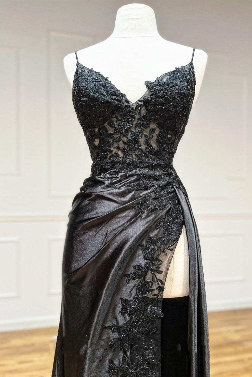 Beatrice | Sheath Black Long Appliques Prom Dress - KissProm