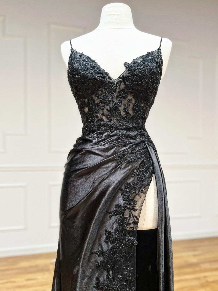Beatrice | Sheath Black Long Appliques Prom Dress - KissProm