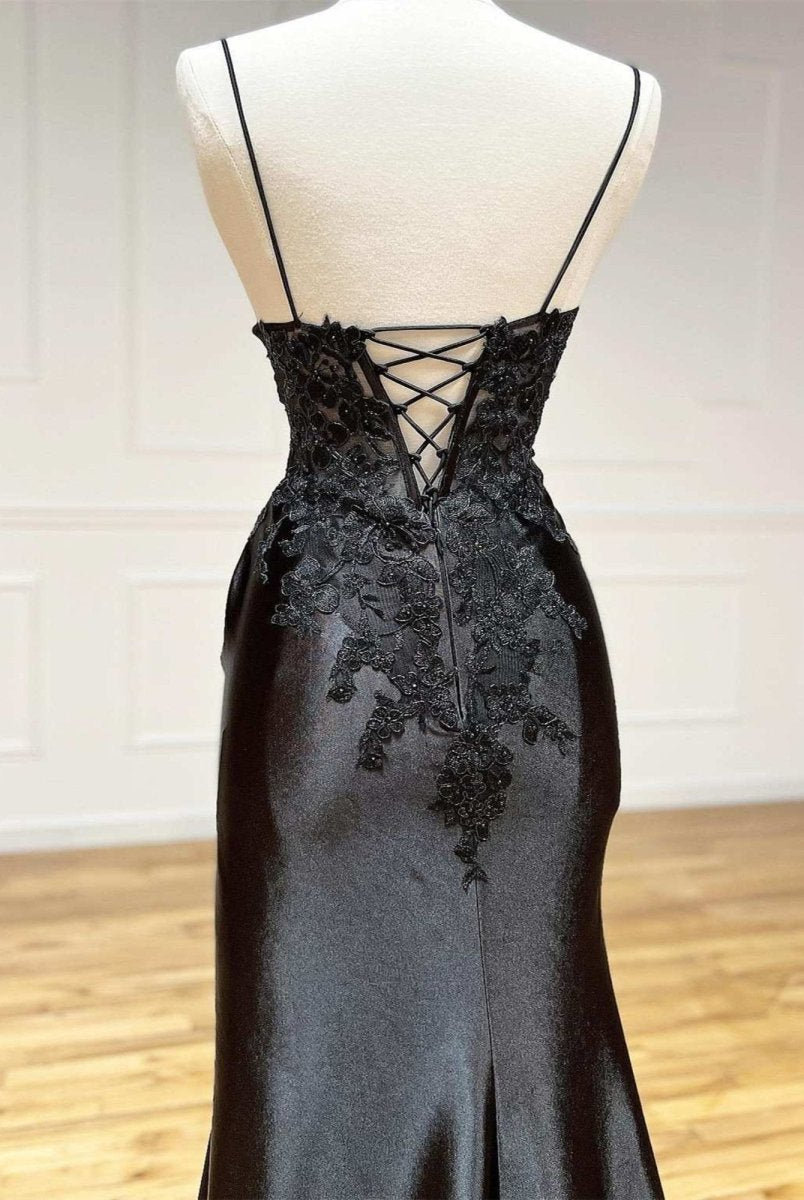 Beatrice | Sheath Black Long Appliques Prom Dress - KissProm