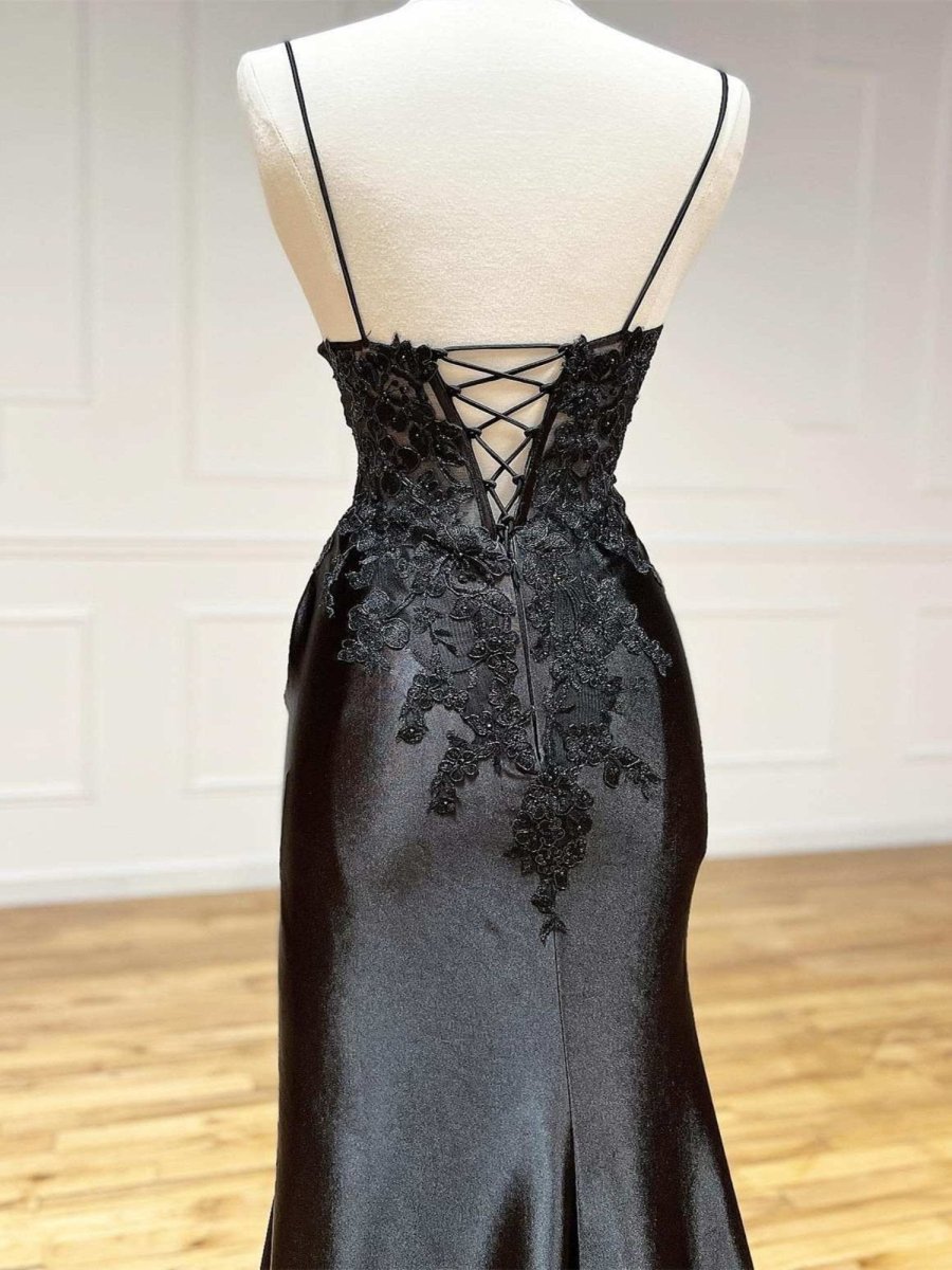 Beatrice | Sheath Black Long Appliques Prom Dress - KissProm