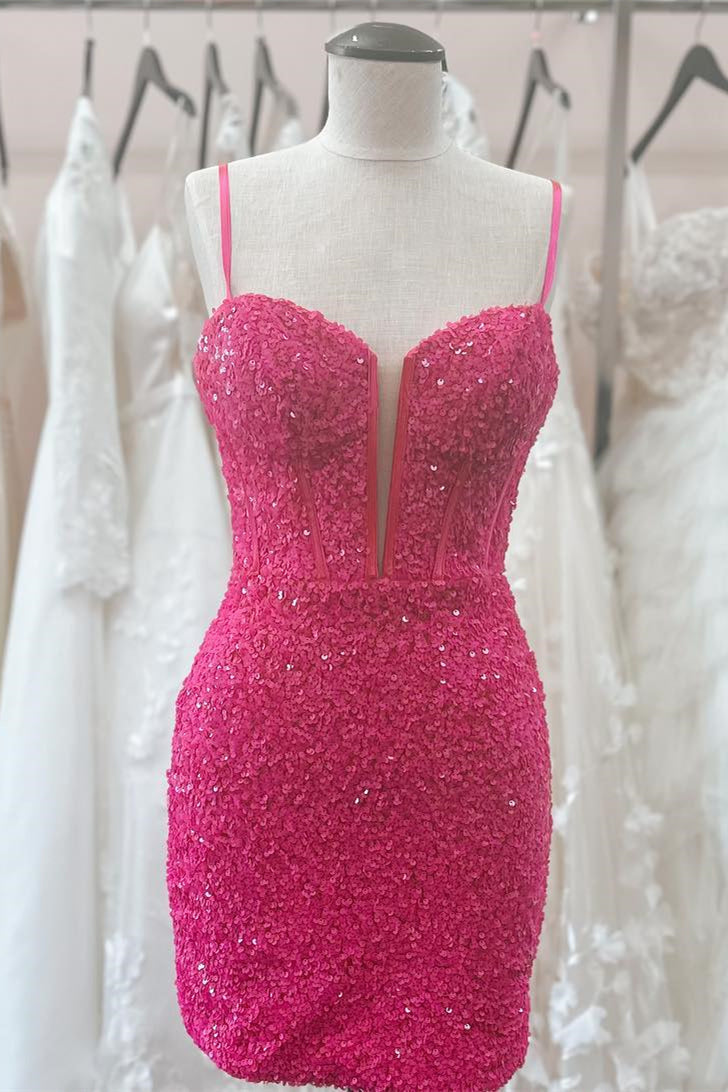 Bodycon Spaghetti Straps Sequins Homecoming Dress