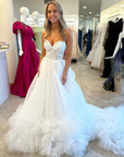 Red Tulle Appliques Sweetheart Ruffle Long Prom Dress