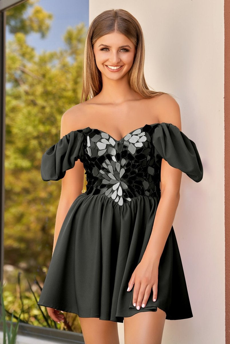 Galatea | Off the shoulder A - Line Short Red Off the shoulder Homecoming Dress - KissProm