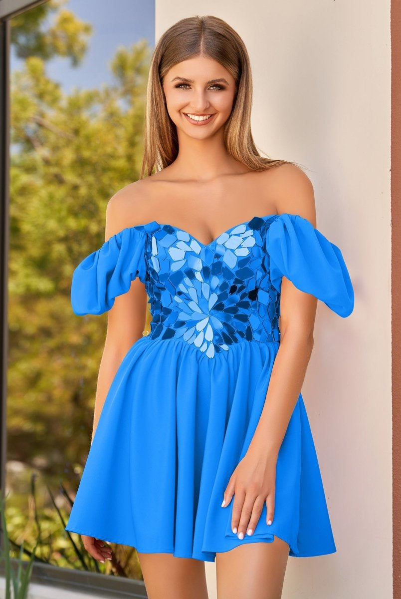 Galatea | Off the shoulder A - Line Short Red Off the shoulder Homecoming Dress - KissProm