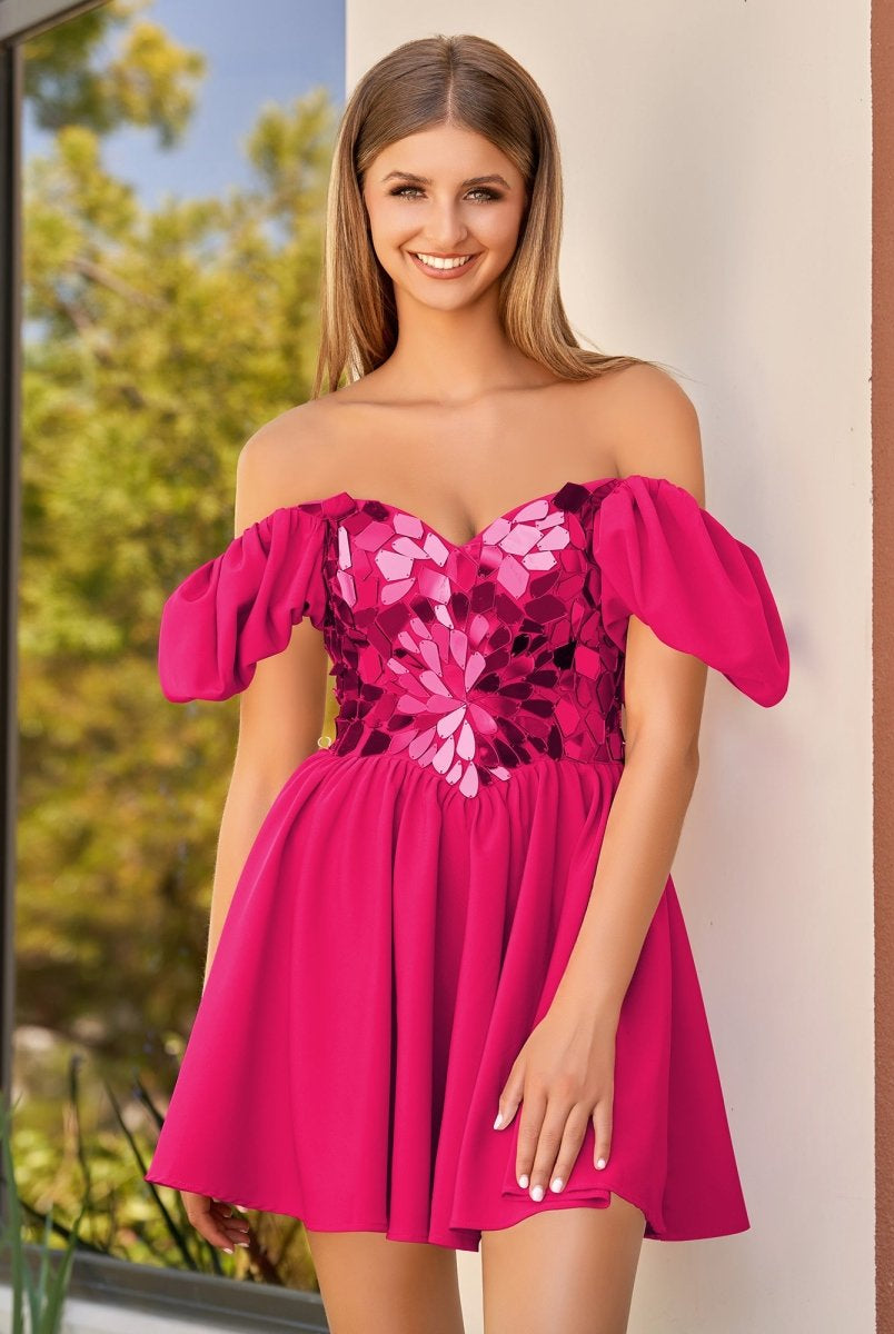 Galatea | Off the shoulder A - Line Short Red Off the shoulder Homecoming Dress - KissProm