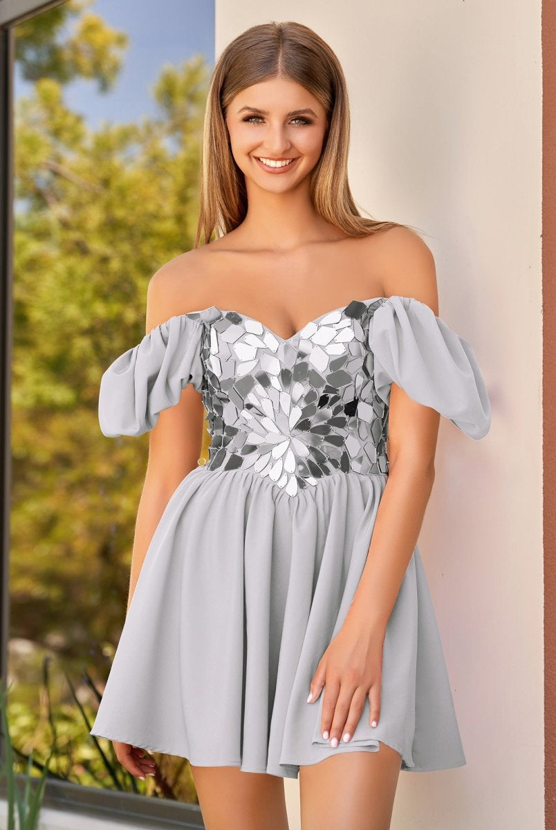 Galatea | Off the shoulder A - Line Short Red Off the shoulder Homecoming Dress - KissProm
