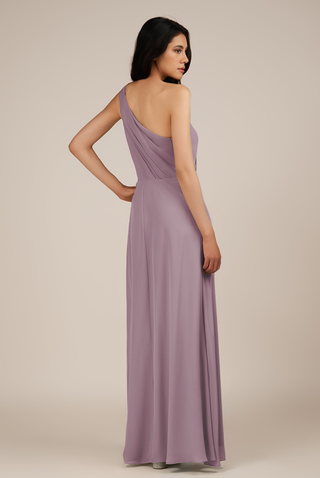 KissDress-Gaura Dusk A Line Chiffon One Shoulder Pleated Long Bridesmaid Dress with Slit