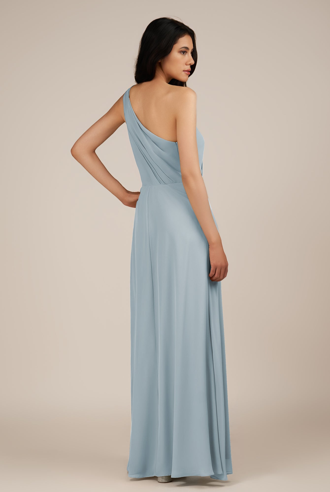 KissDress-Gaura Ice A Line Chiffon One Shoulder Pleated Long Bridesmaid Dress with Slit