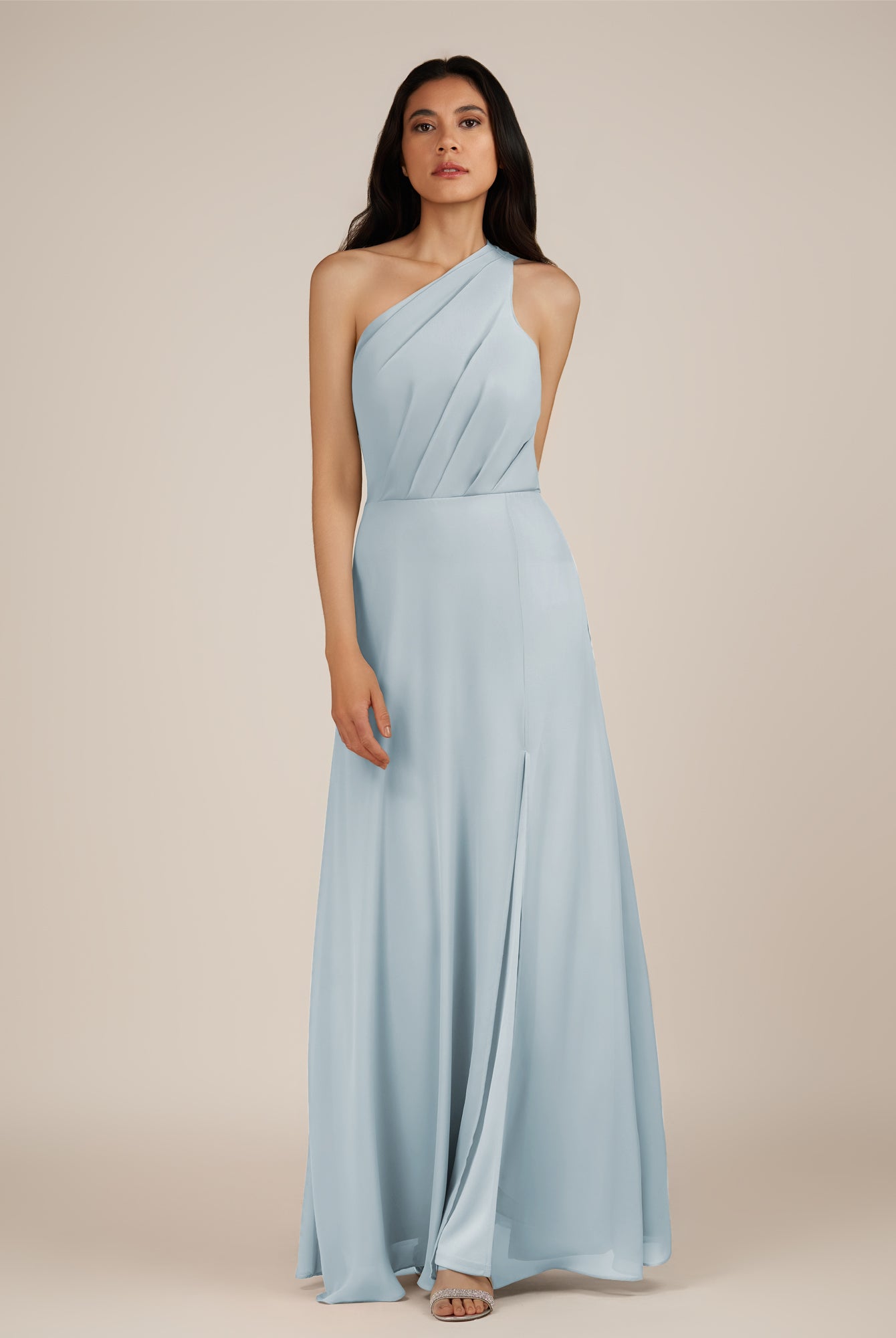 KissDress-Gaura Ice A Line Chiffon One Shoulder Pleated Long Bridesmaid Dress with Slit