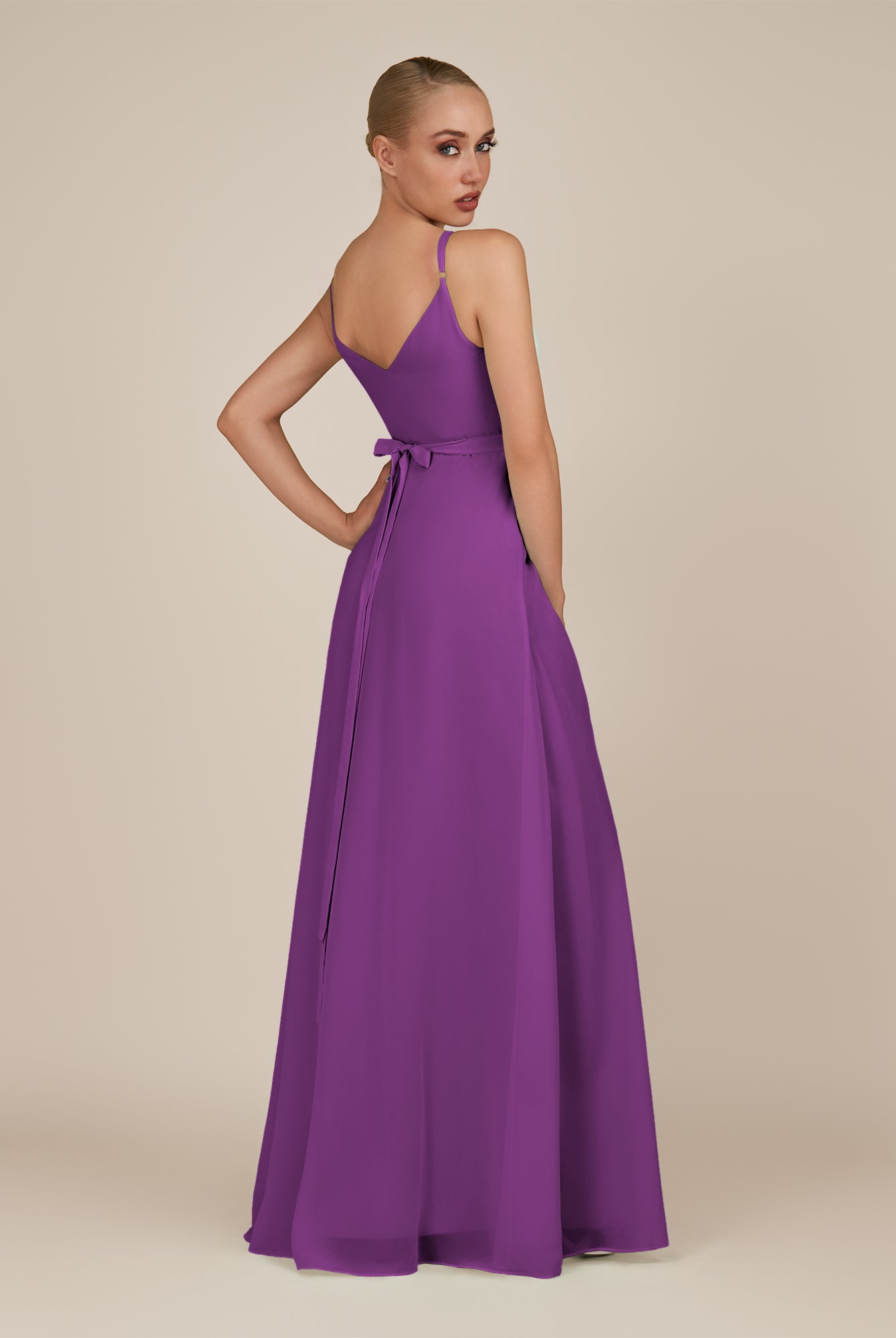KissDress-Glenys Amethyst A Line V Neck Long Bridesmaid Dress with Slit