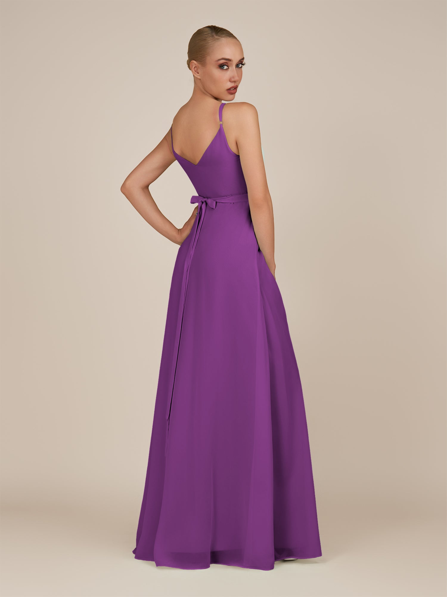 KissDress-Glenys Amethyst A Line V Neck Long Bridesmaid Dress with Slit