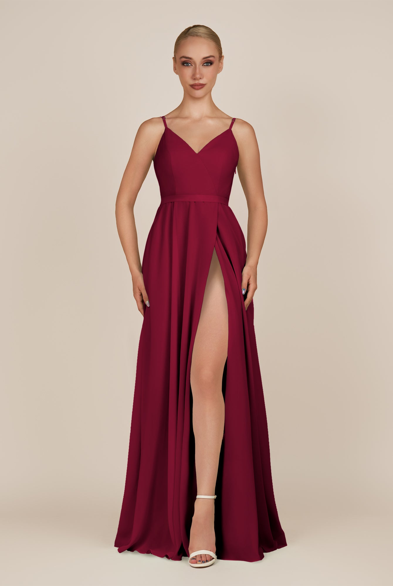 KissDress-Glenys Berry A Line V Neck Long Bridesmaid Dress with Slit