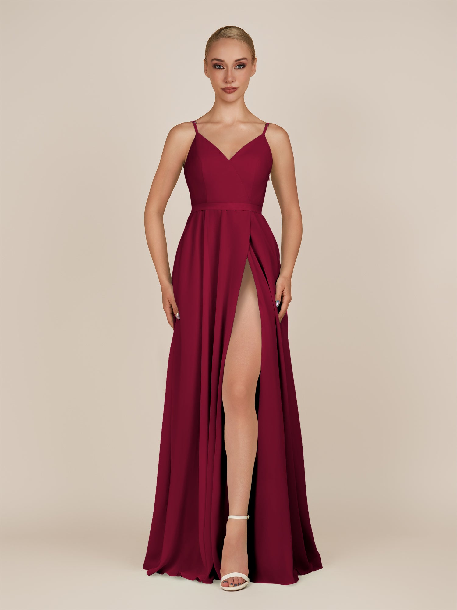 KissDress-Glenys Berry A Line V Neck Long Bridesmaid Dress with Slit