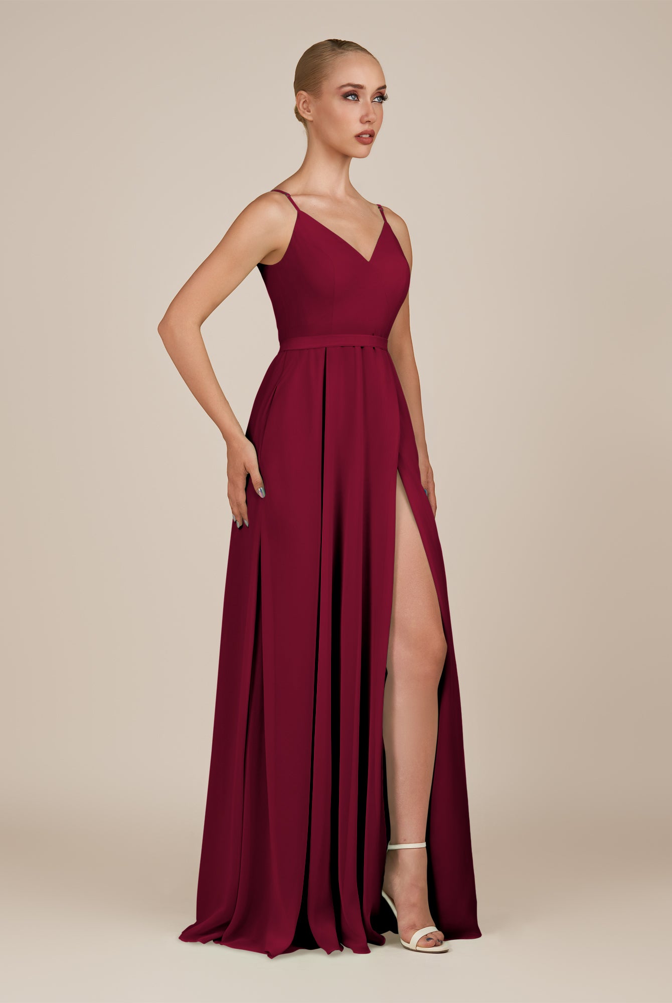 KissDress-Glenys Berry A Line V Neck Long Bridesmaid Dress with Slit