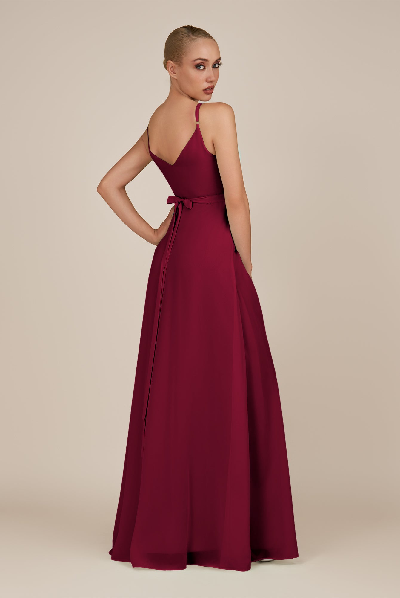 KissDress-Glenys Berry A Line V Neck Long Bridesmaid Dress with Slit