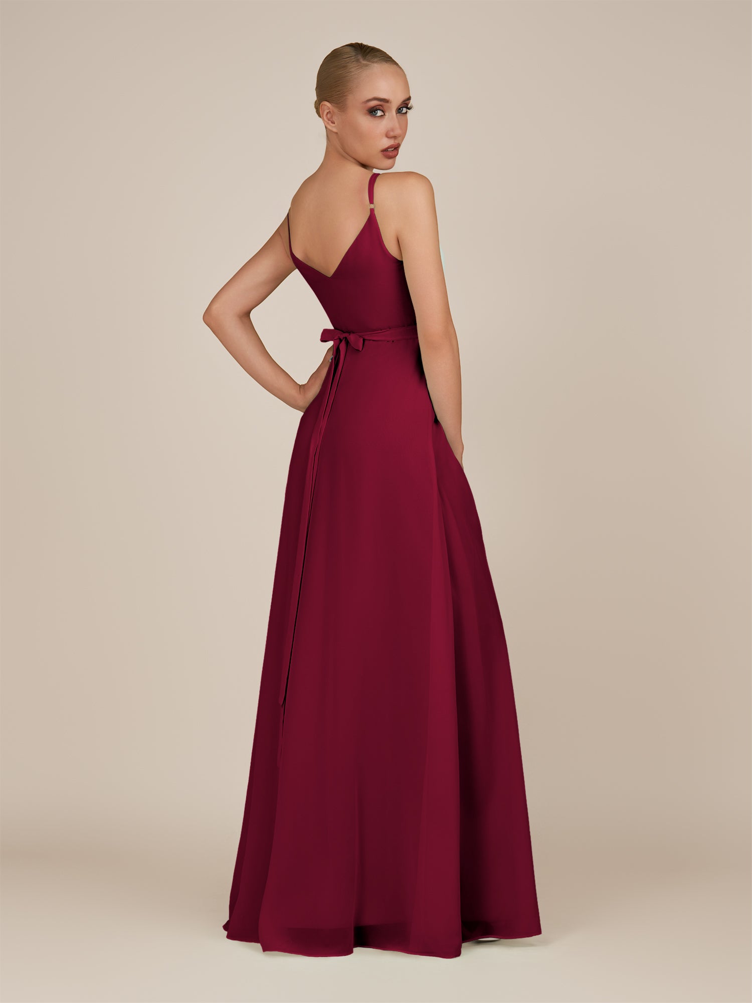 KissDress-Glenys Berry A Line V Neck Long Bridesmaid Dress with Slit