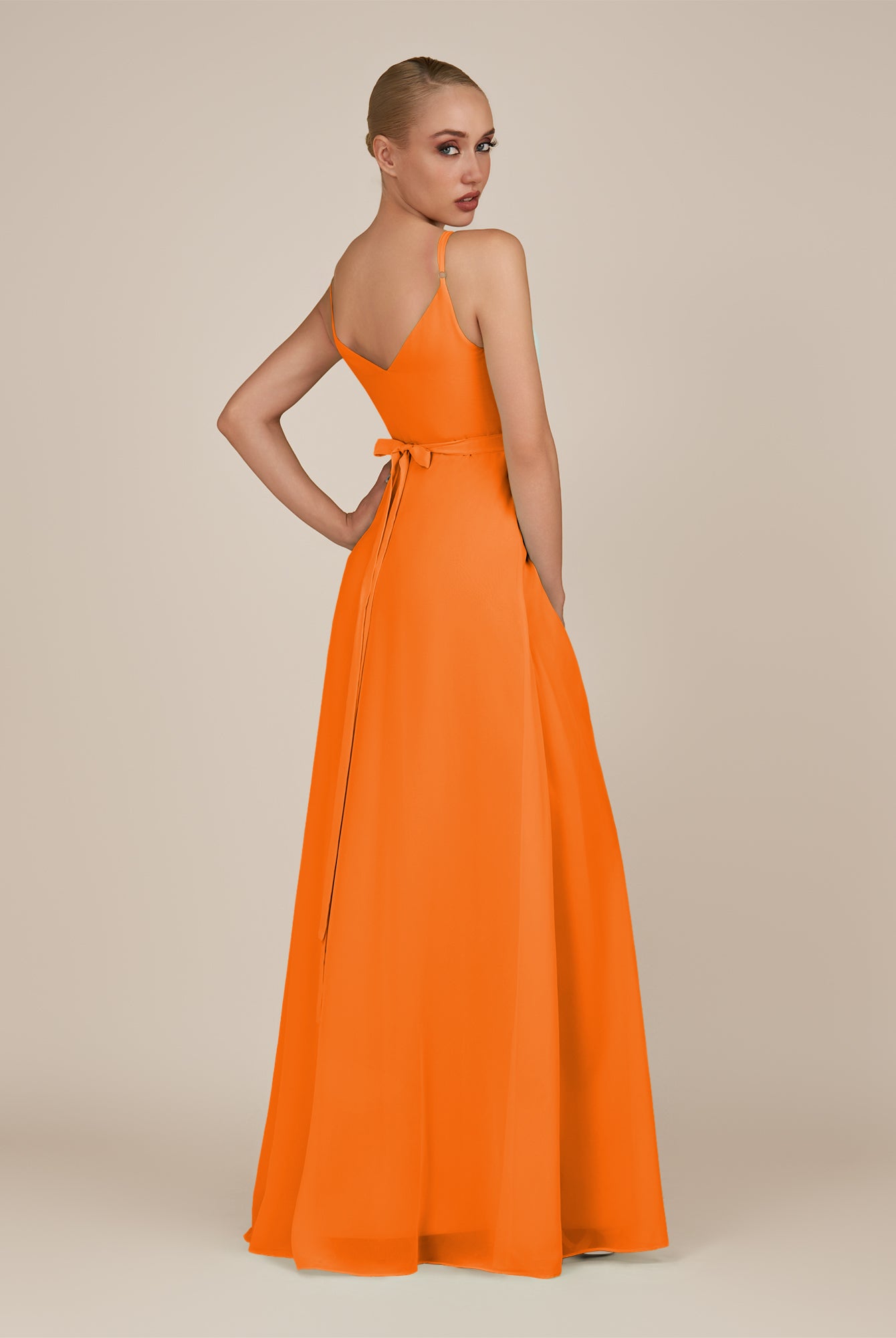 KissDress-Glenys Cinnamon A Line V Neck Long Bridesmaid Dress with Slit