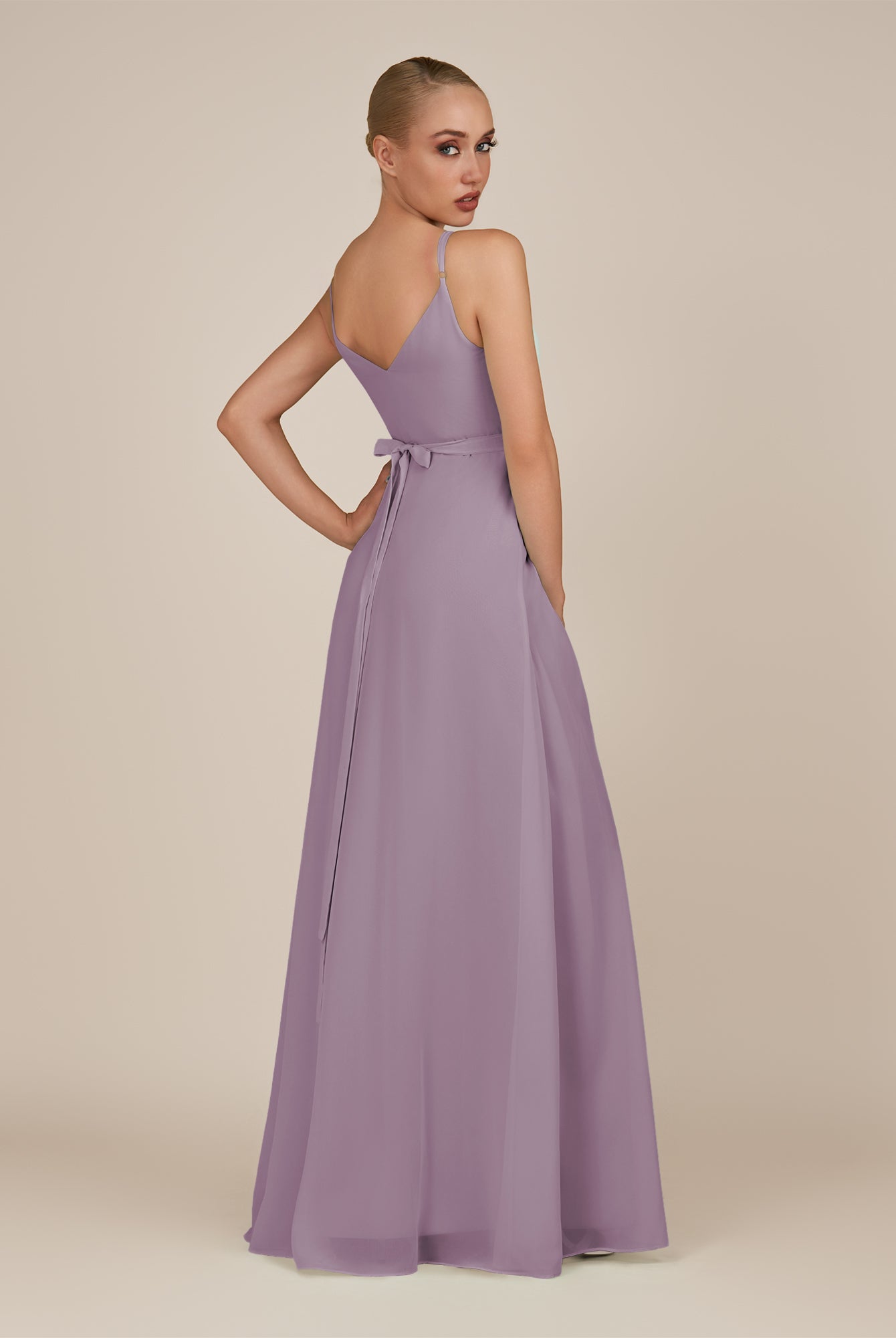 KissDress-Glenys Dusk A Line V Neck Long Bridesmaid Dress with Slit