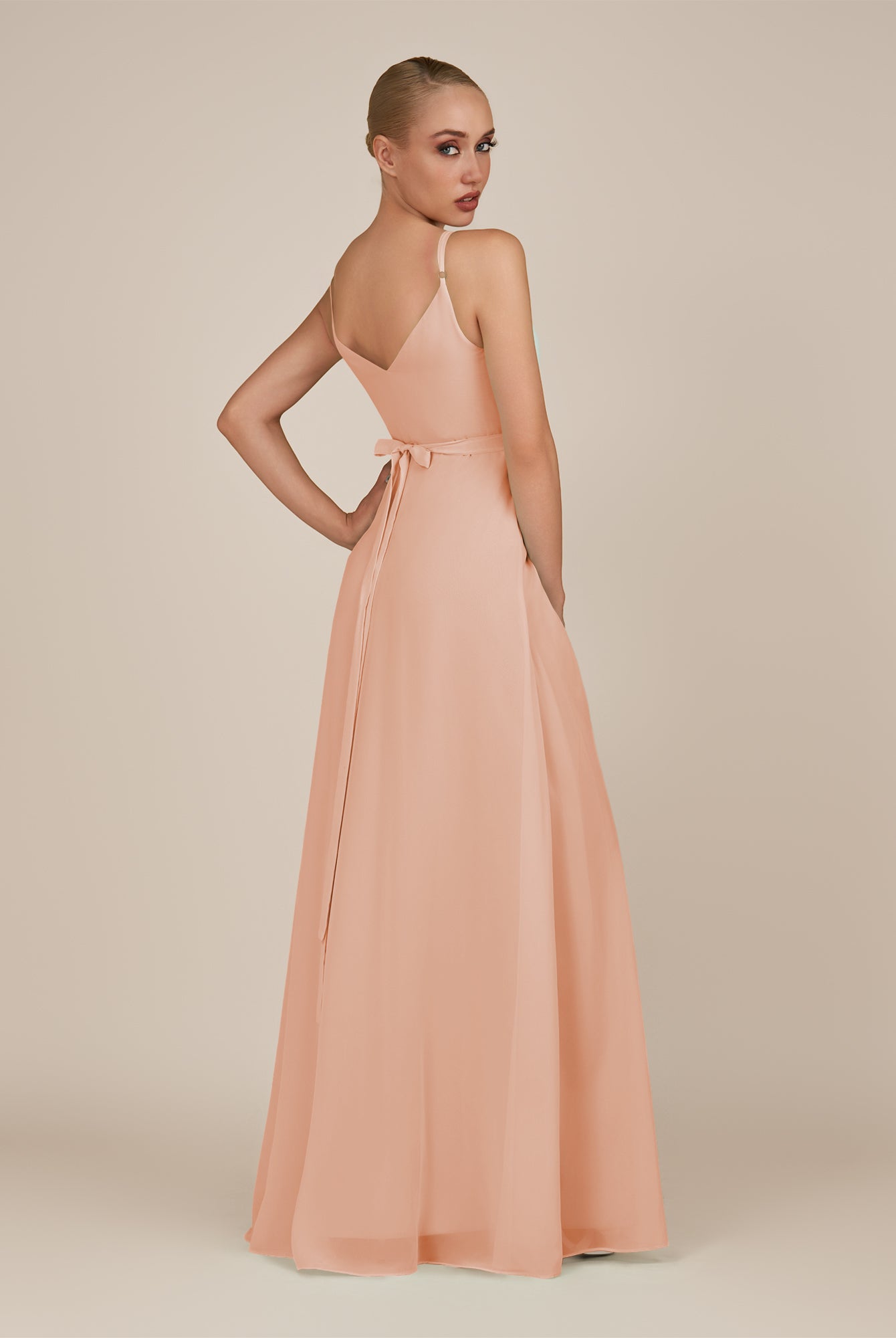 KissDress-Glenys English Rose A Line V Neck Long Bridesmaid Dress with Slit
