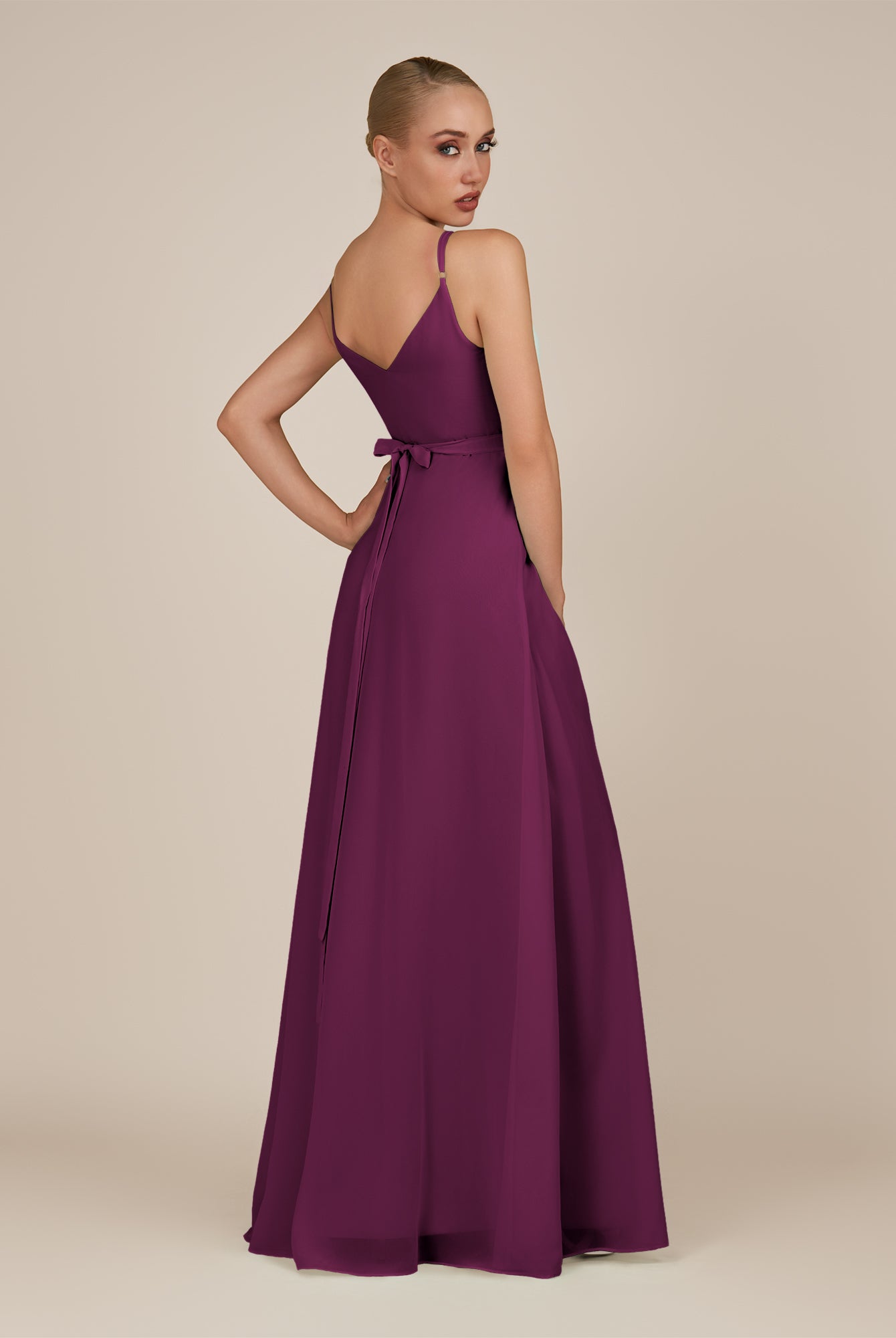 KissDress-Glenys Fig A Line V Neck Long Bridesmaid Dress with Slit