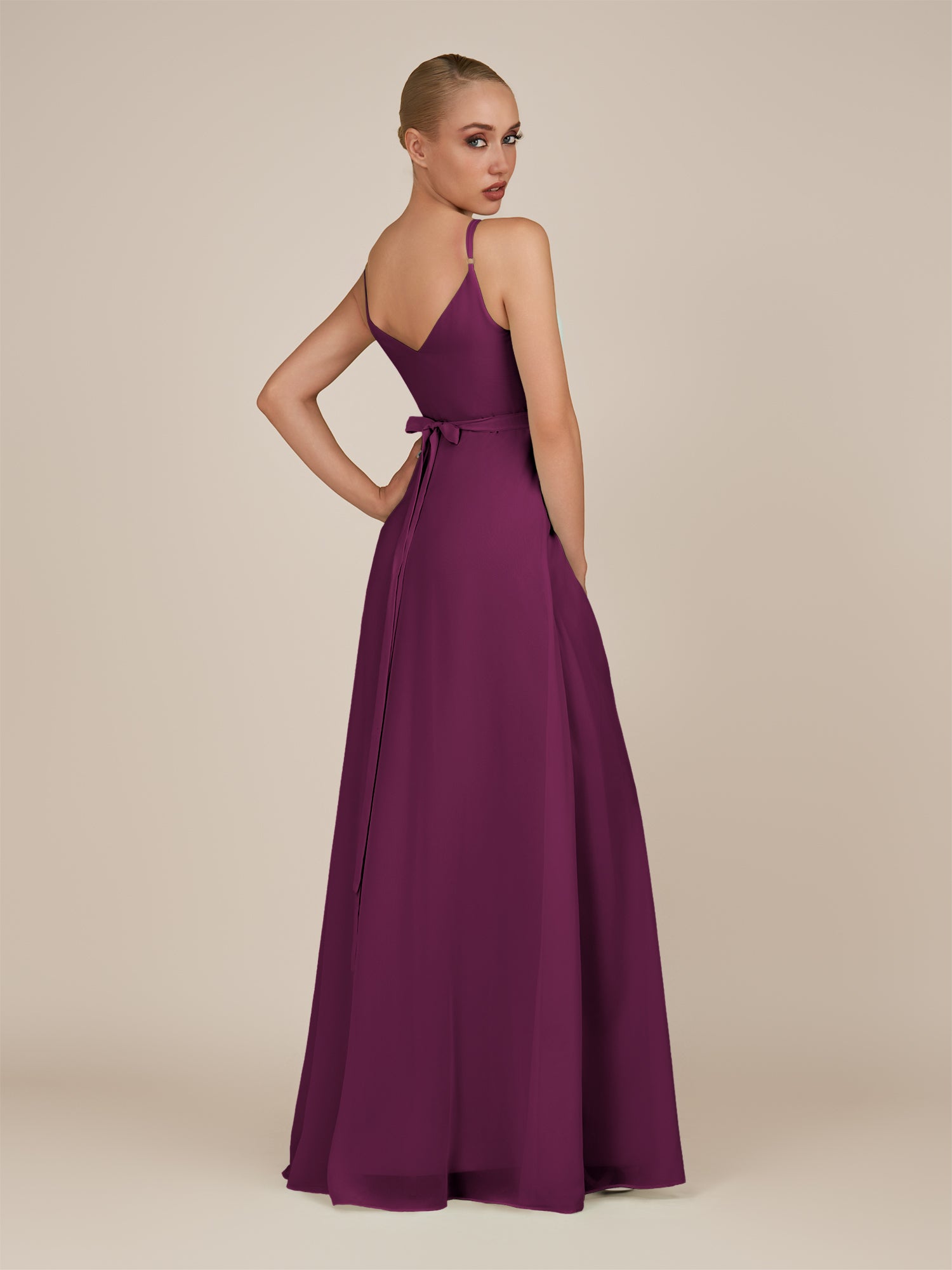 KissDress-Glenys Fig A Line V Neck Long Bridesmaid Dress with Slit