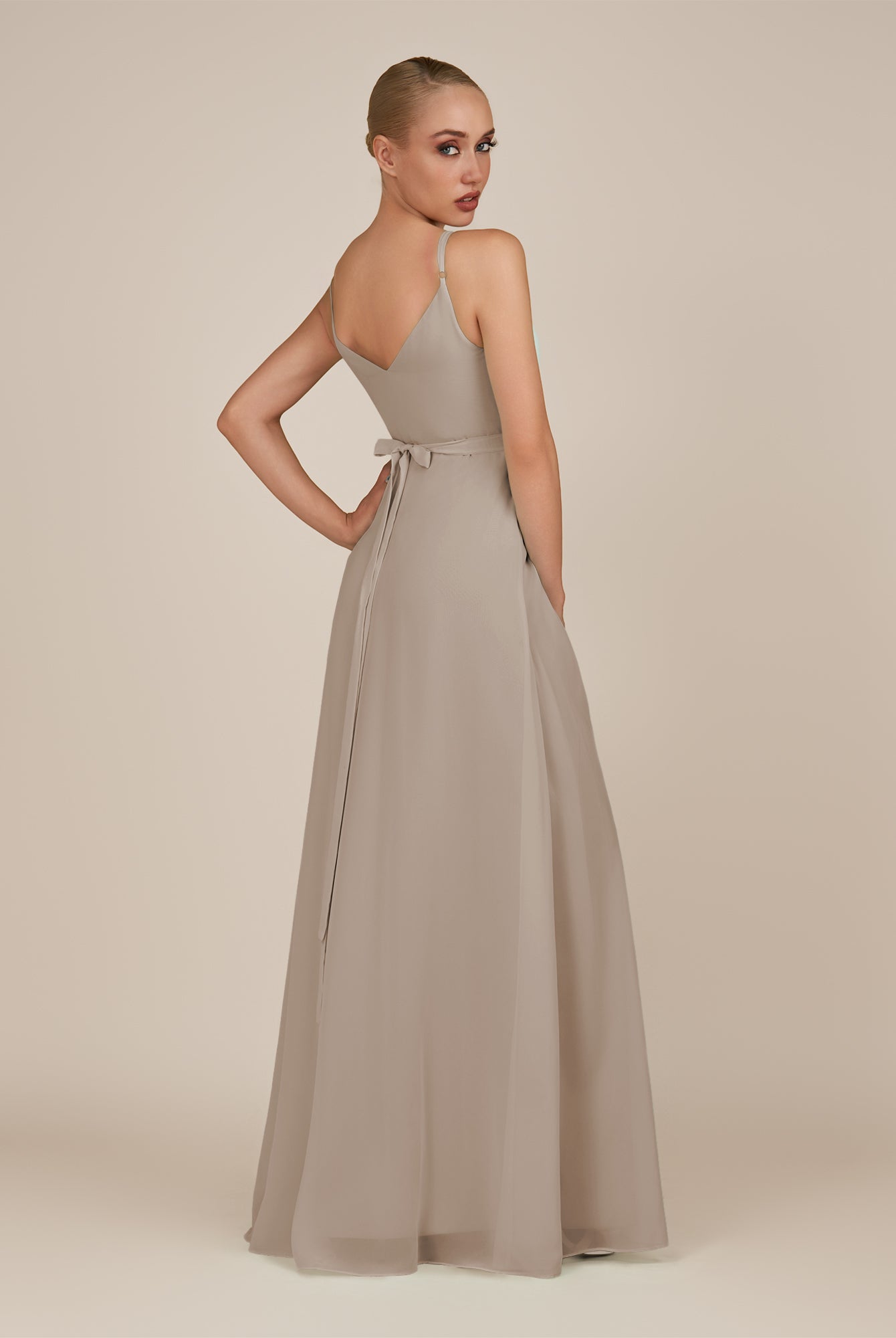 KissDress-Glenys Frost A Line V Neck Long Bridesmaid Dress with Slit