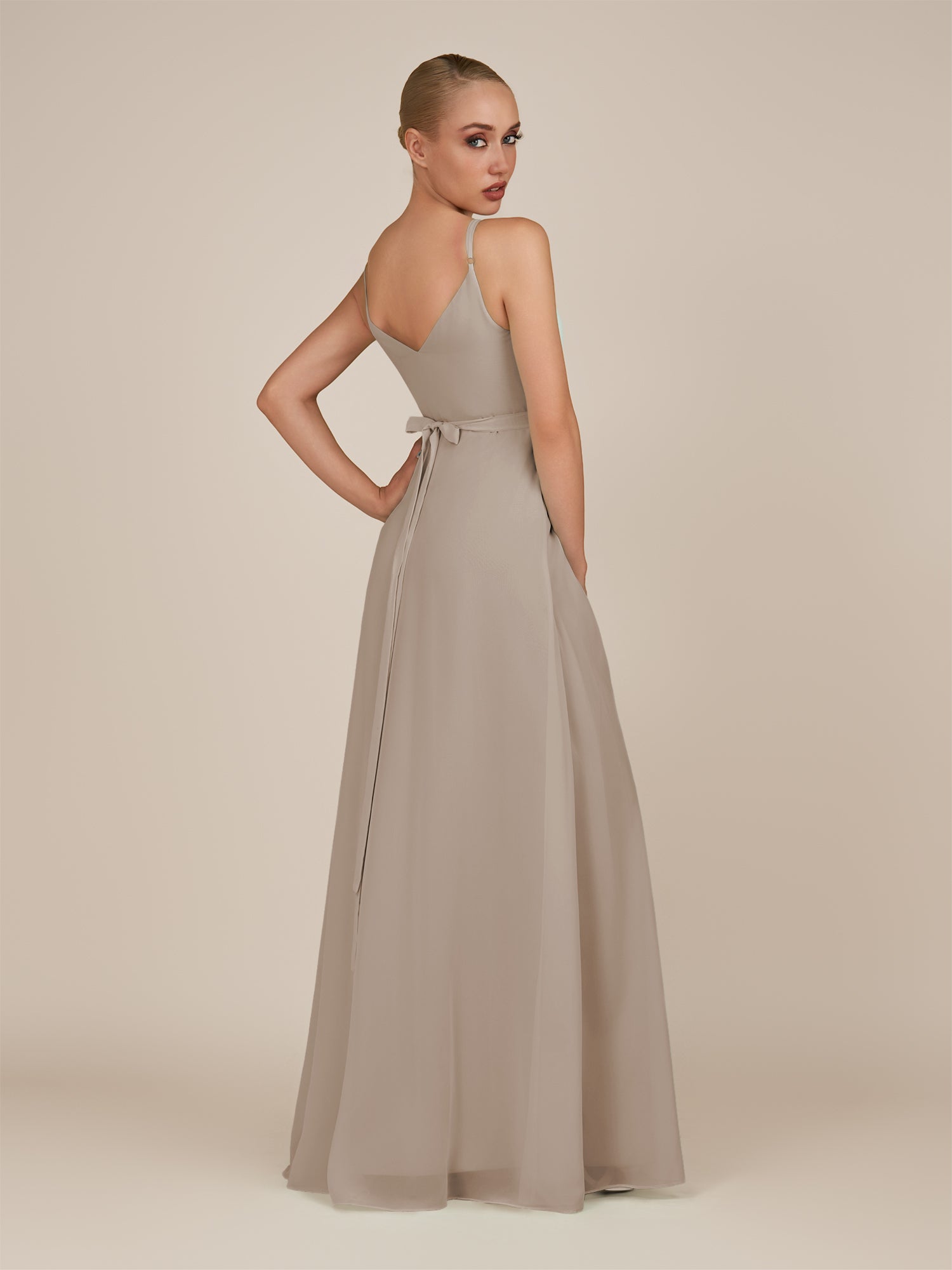 KissDress-Glenys Frost A Line V Neck Long Bridesmaid Dress with Slit