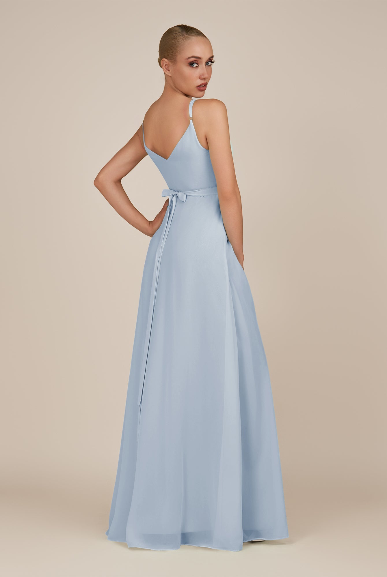 KissDress-Glenys Ice A Line V Neck Long Bridesmaid Dress with Slit