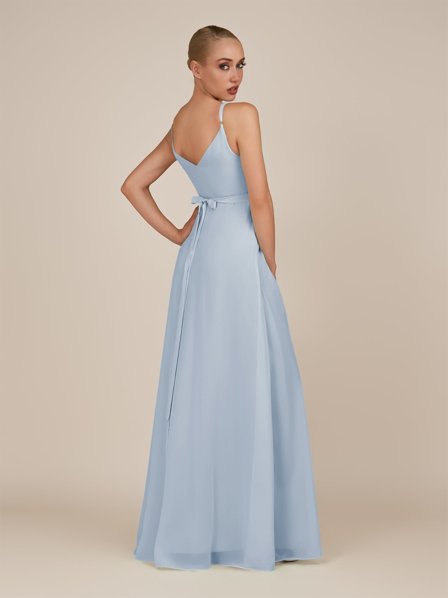KissDress-Glenys Ice A Line V Neck Long Bridesmaid Dress with Slit