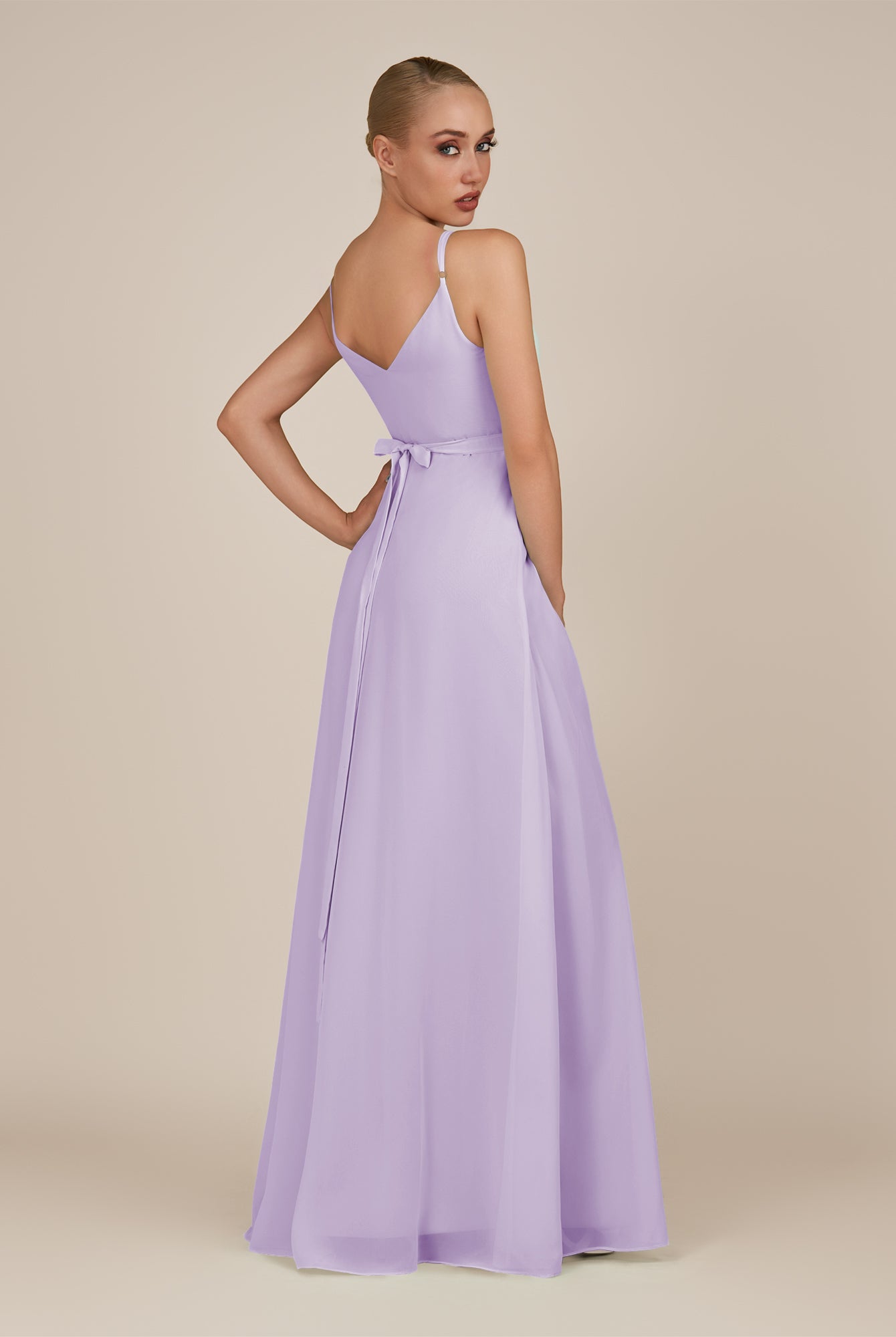 KissDress-Glenys Lavender A Line V Neck Long Bridesmaid Dress with Slit