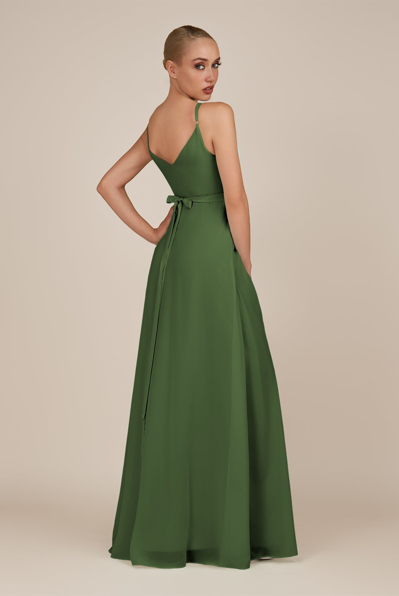 KissDress-Glenys Moss A Line V Neck Long Bridesmaid Dress with Slit