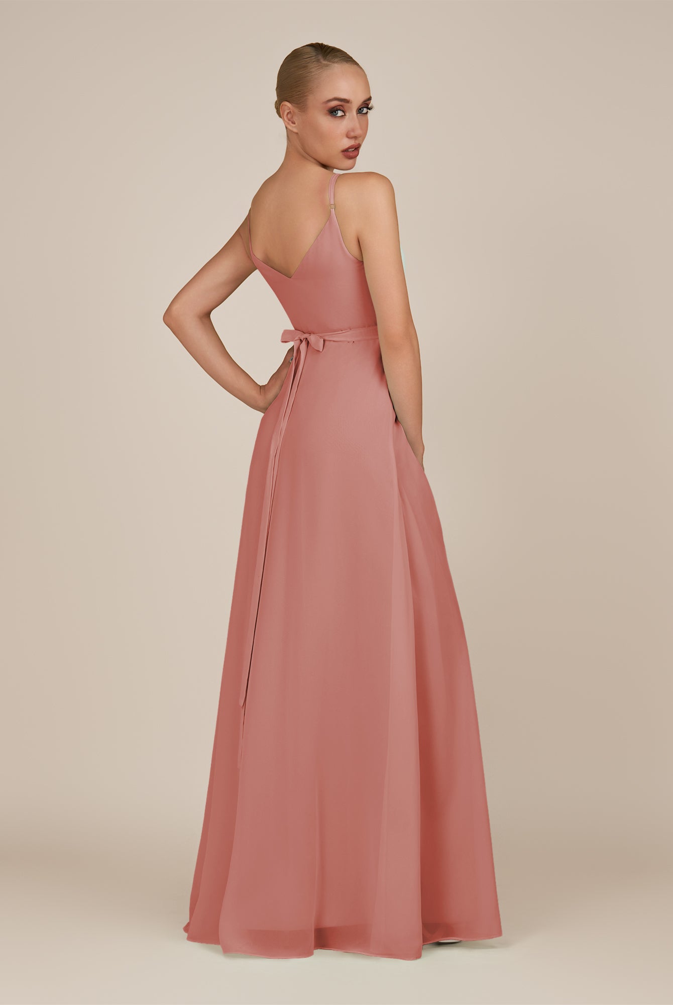 KissDress-Glenys Mulberry A Line V Neck Long Bridesmaid Dress with Slit