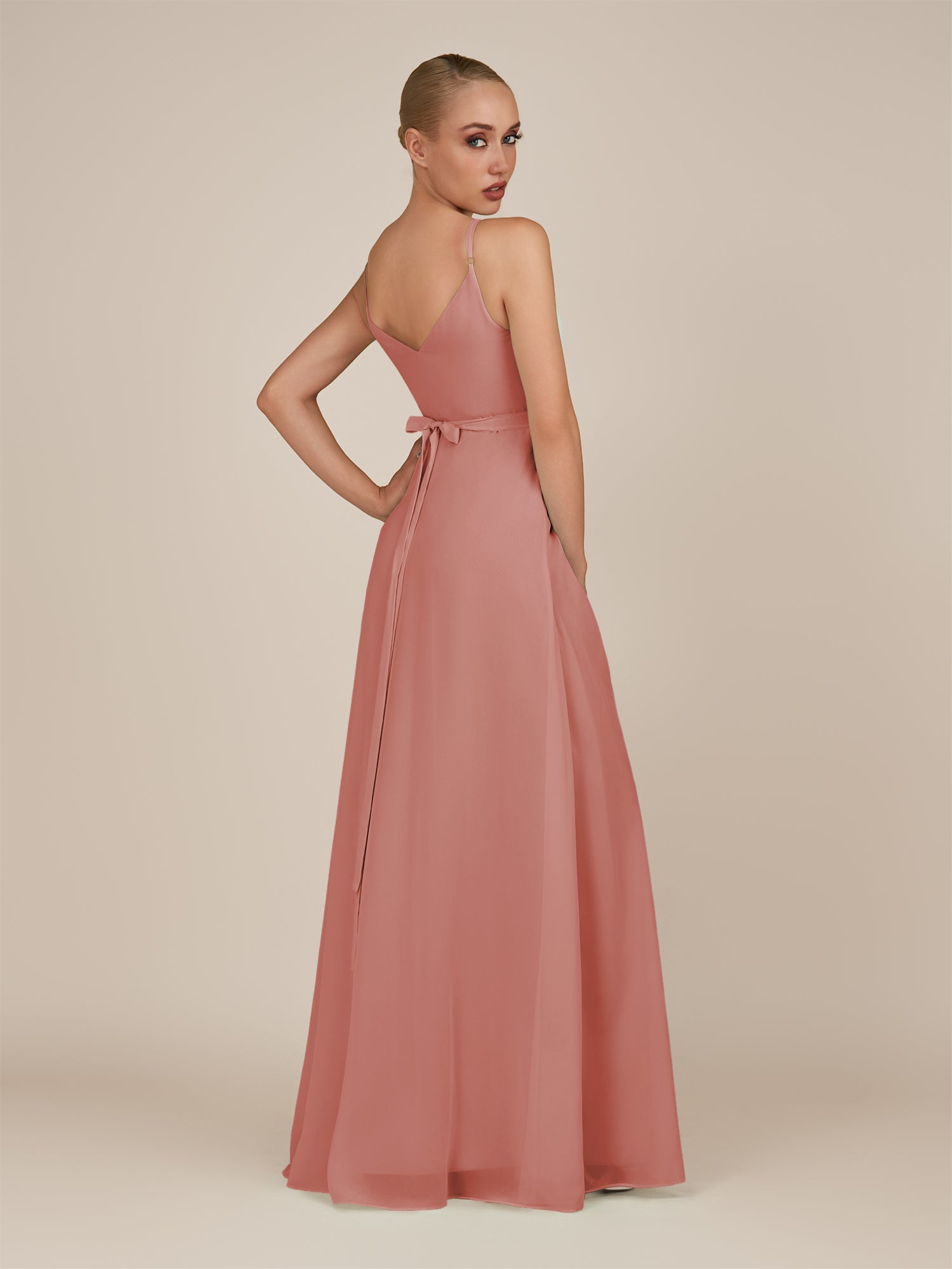 KissDress-Glenys Mulberry A Line V Neck Long Bridesmaid Dress with Slit