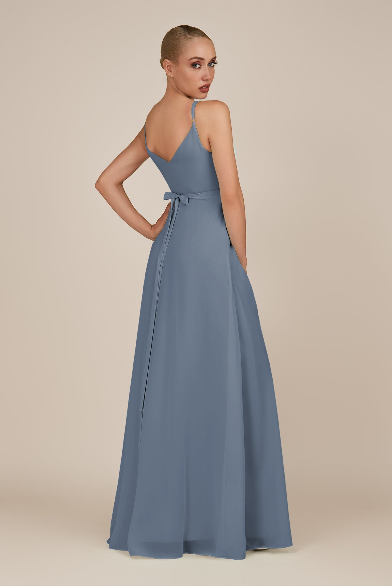 KissDress-Glenys Neptune A Line V Neck Long Bridesmaid Dress with Slit