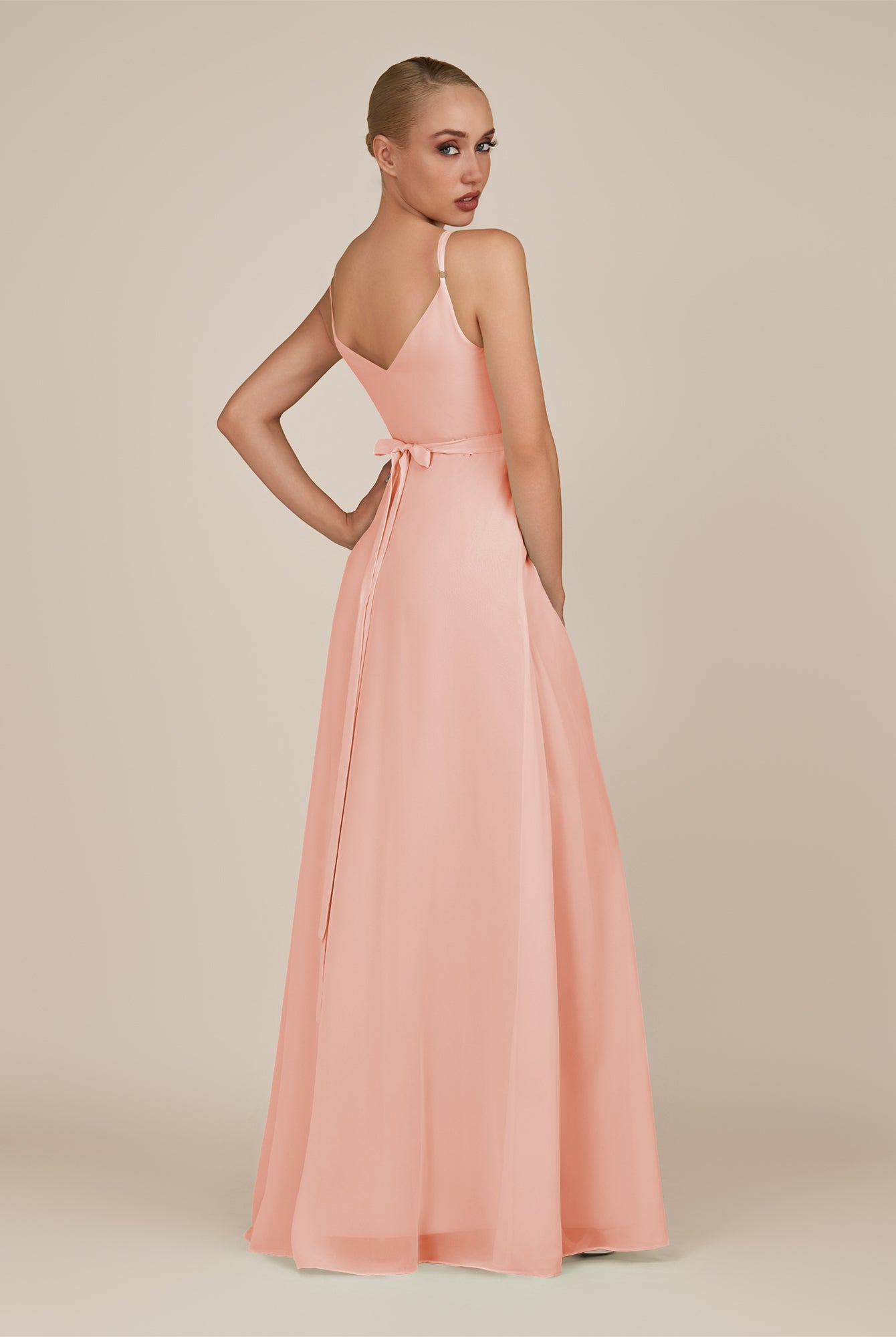 KissDress-Glenys Rose Petal A Line V Neck Long Bridesmaid Dress with Slit
