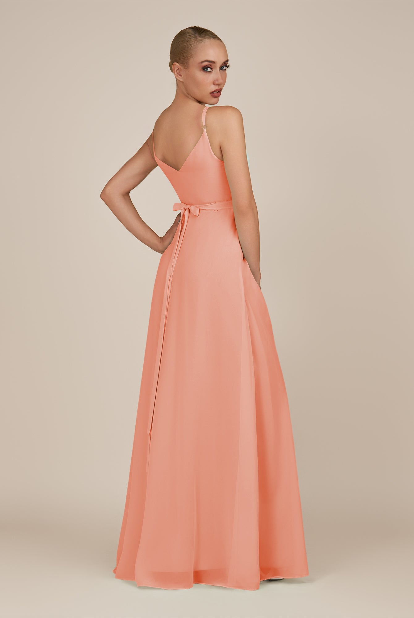 KissDress-Glenys Rosette A Line V Neck Long Bridesmaid Dress with Slit