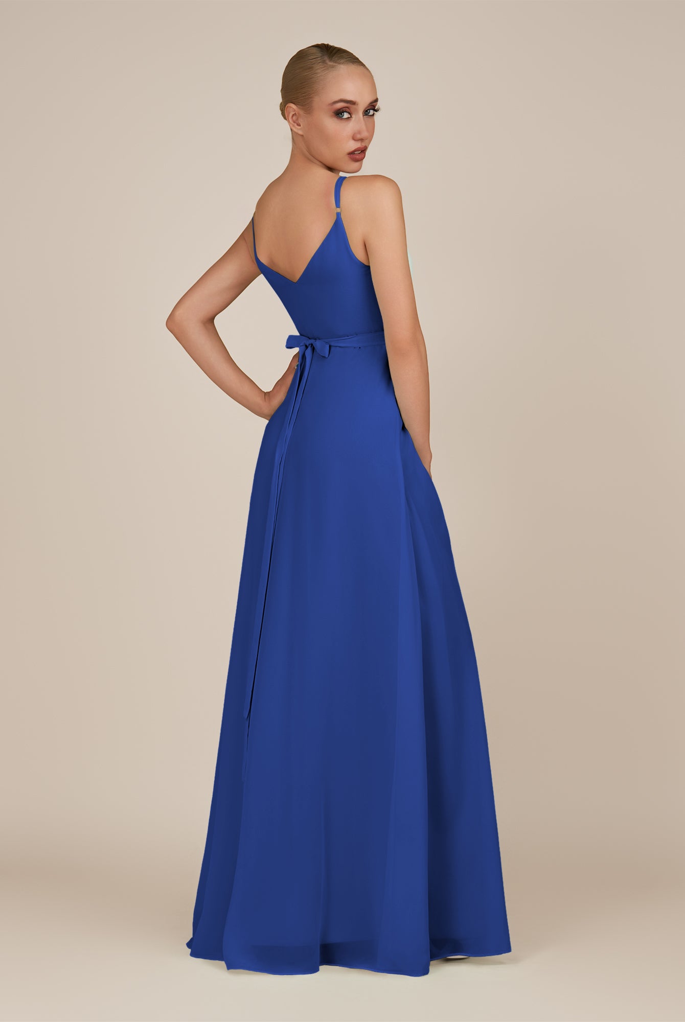 KissDress-Glenys Royal Blue A Line V Neck Long Bridesmaid Dress with Slit