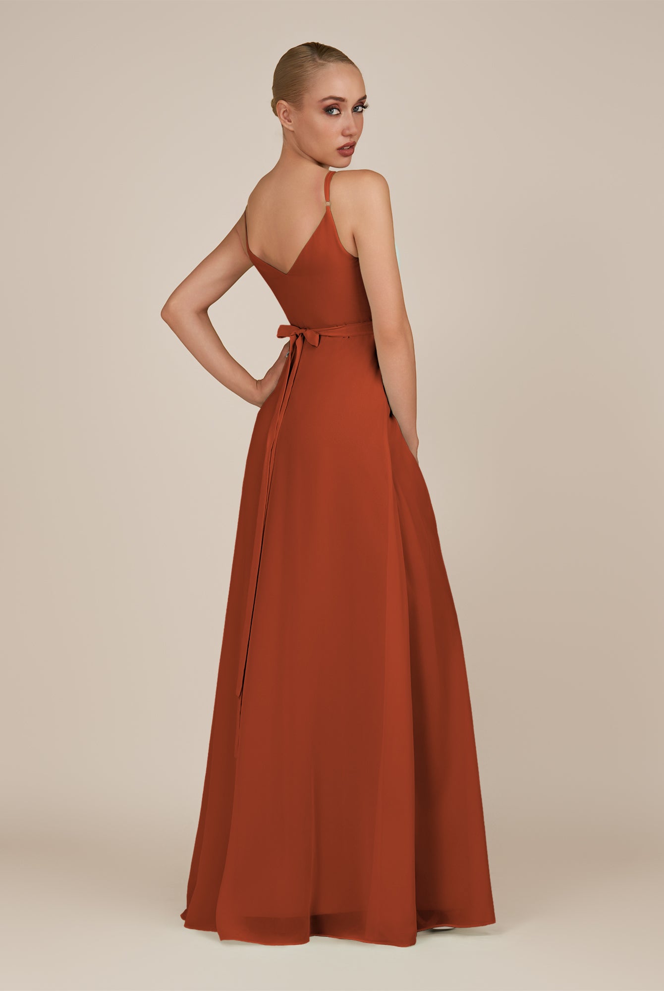 KissDress-Glenys Spice A Line V Neck Long Bridesmaid Dress with Slit