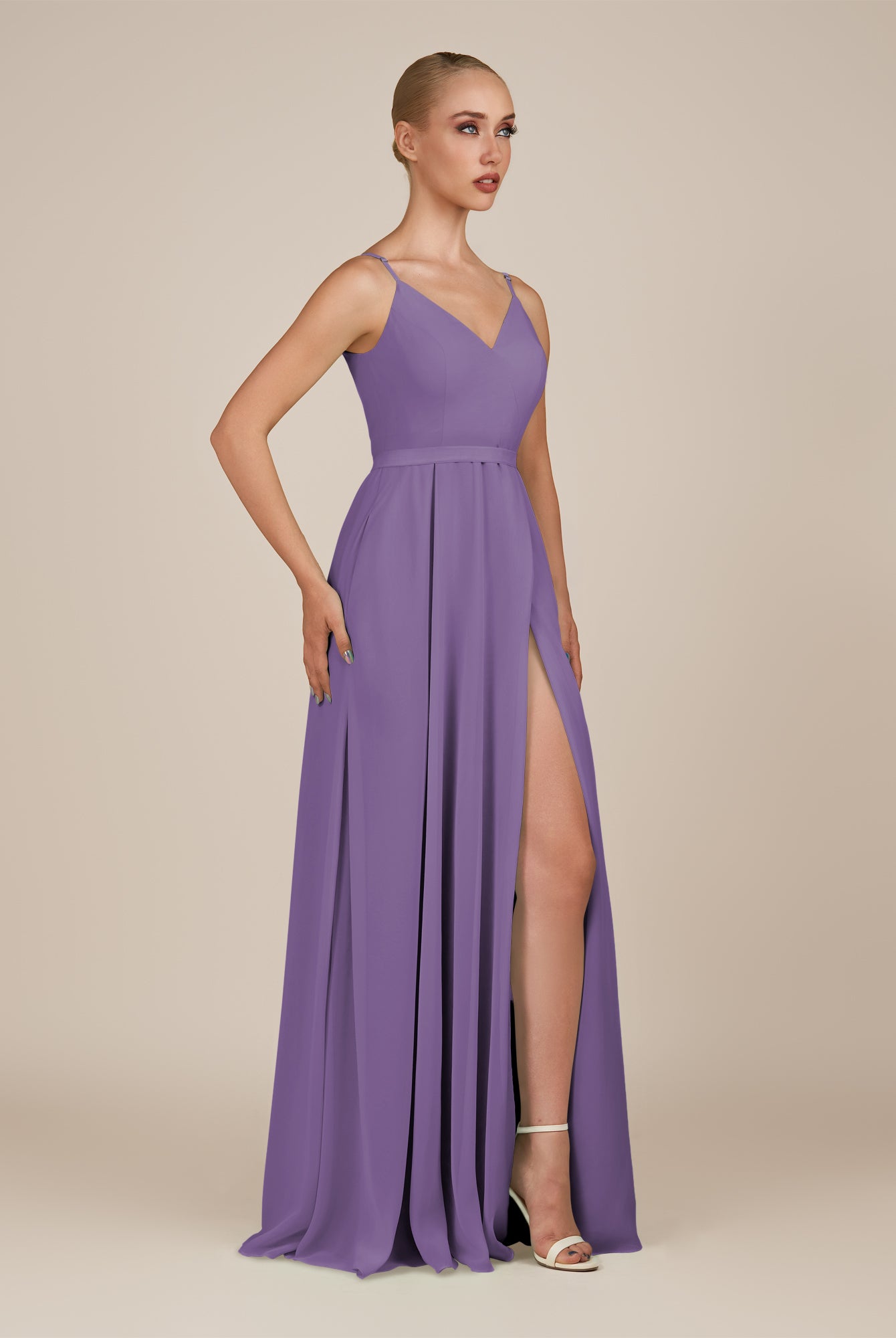 KissDress-Glenys Tahiti A Line V Neck Long Bridesmaid Dress with Slit
