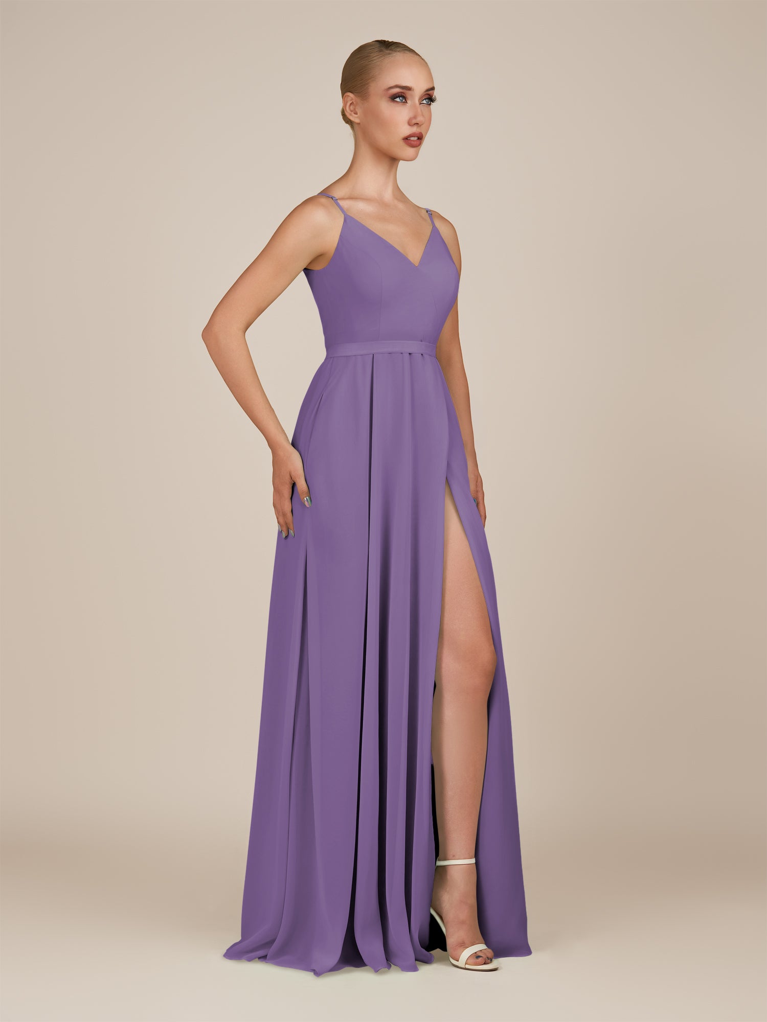 KissDress-Glenys Tahiti A Line V Neck Long Bridesmaid Dress with Slit