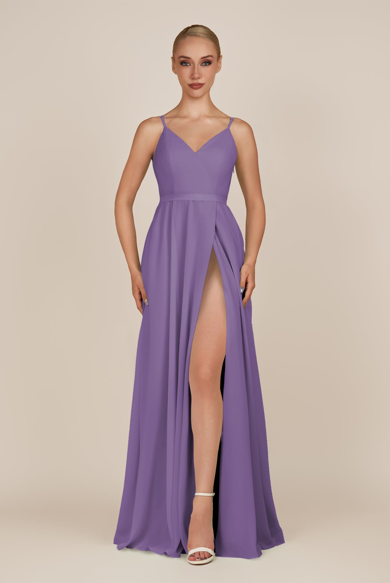 KissDress-Glenys Tahiti A Line V Neck Long Bridesmaid Dress with Slit