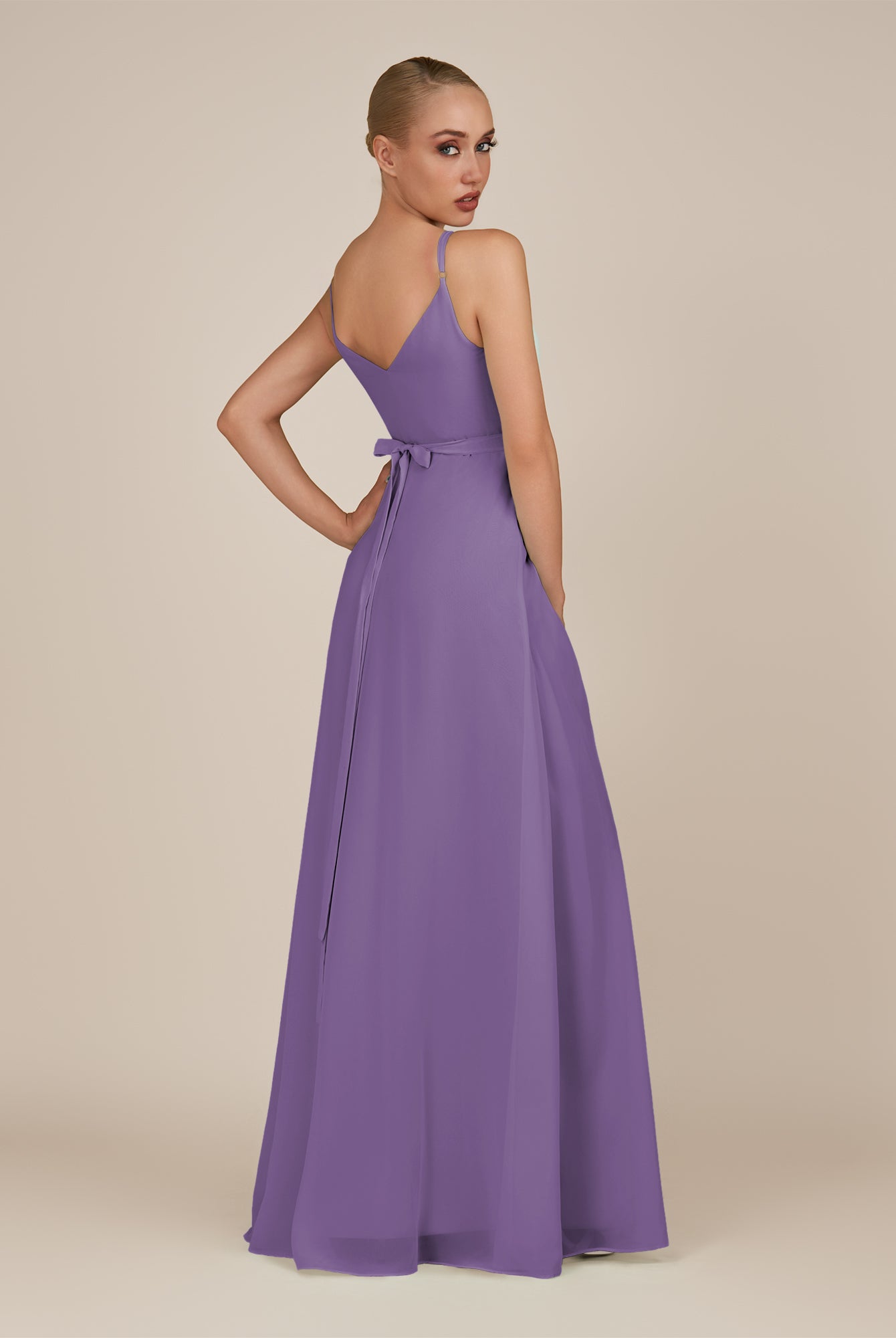 KissDress-Glenys Tahiti A Line V Neck Long Bridesmaid Dress with Slit