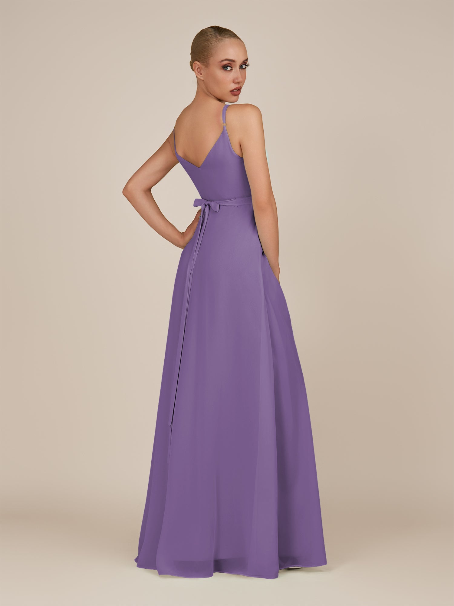 KissDress-Glenys Tahiti A Line V Neck Long Bridesmaid Dress with Slit