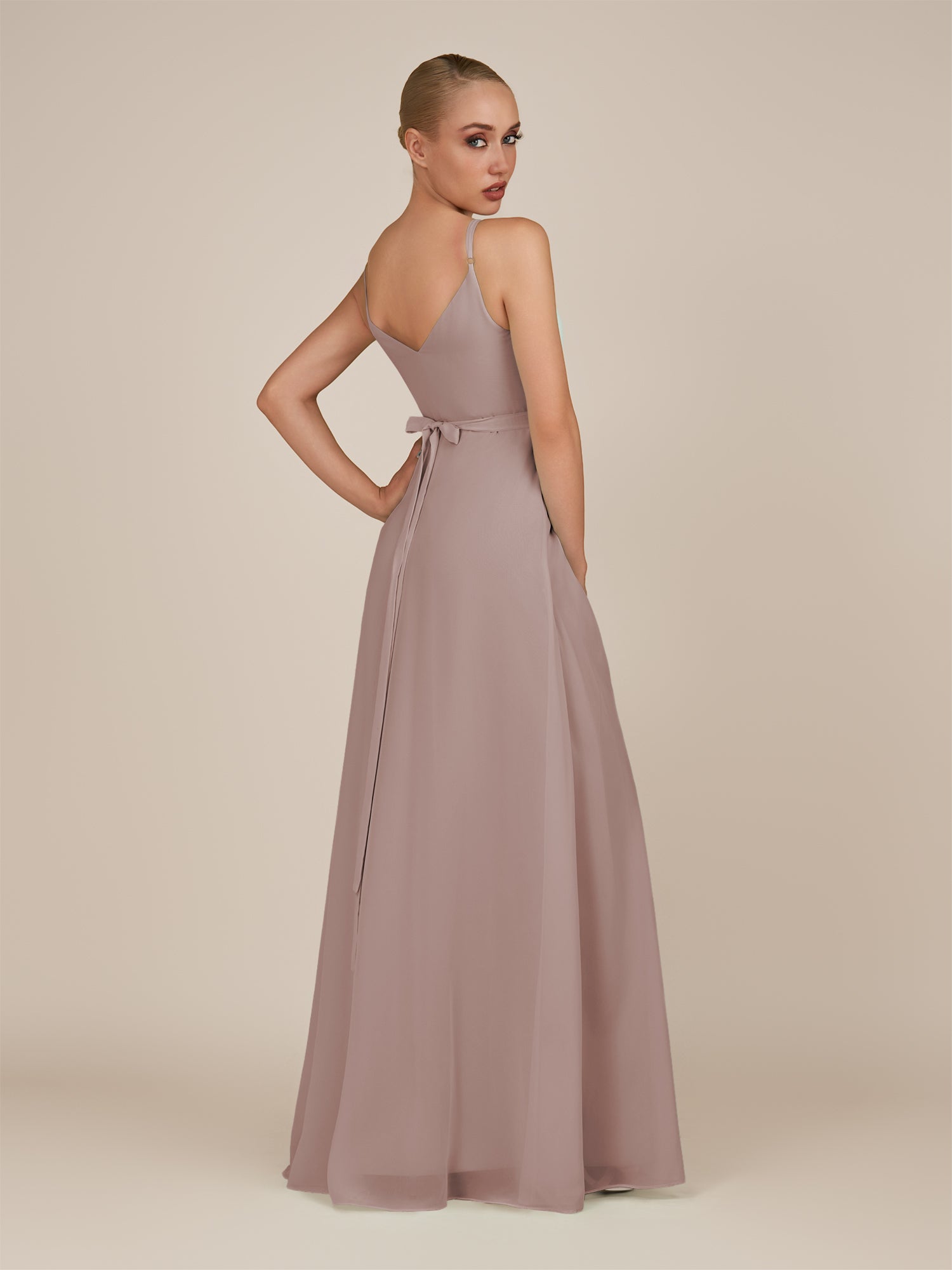 KissDress-Glenys Toffee A Line V Neck Long Bridesmaid Dress with Slit