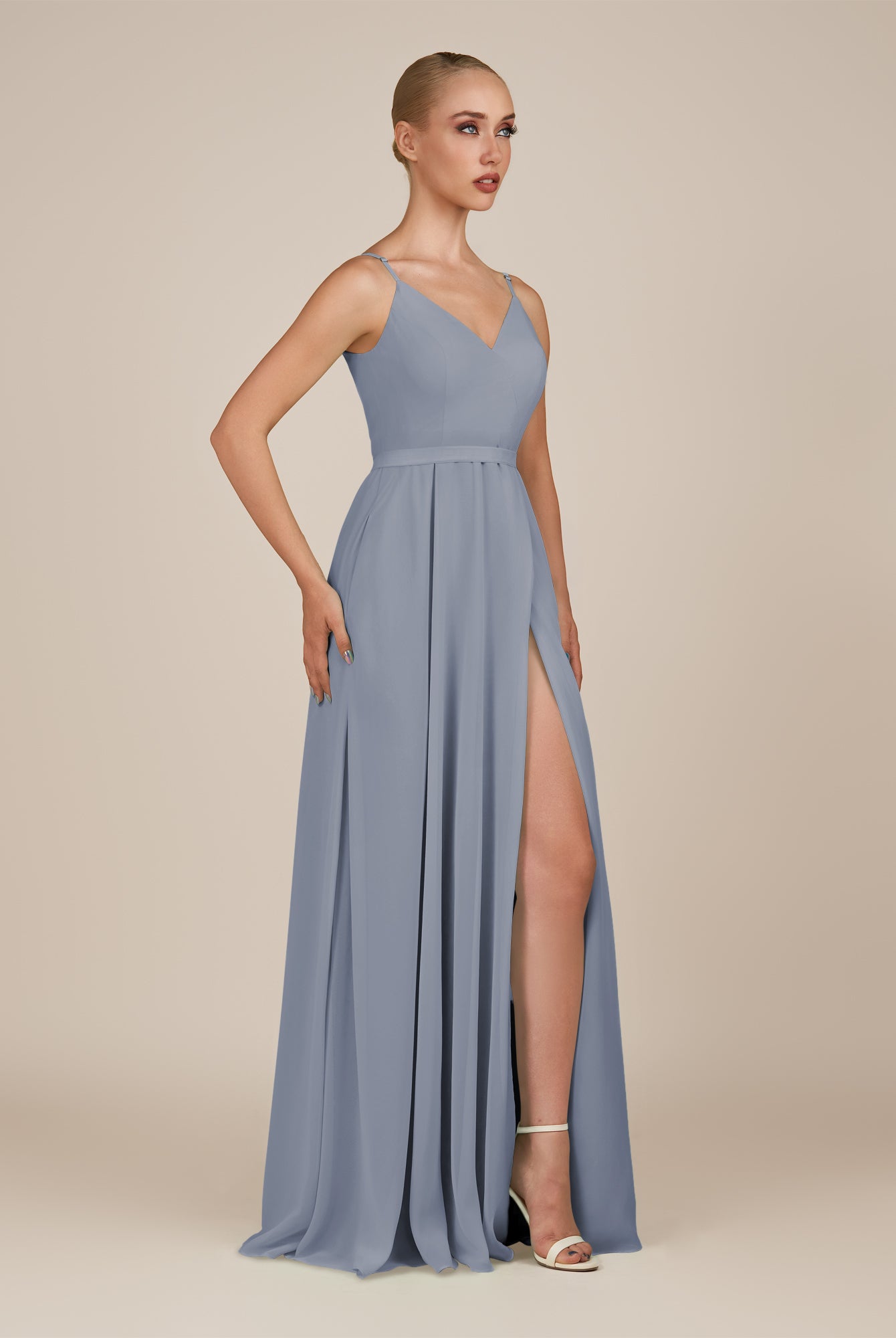 KissDress-Glenys Twilight A Line V Neck Long Bridesmaid Dress with Slit