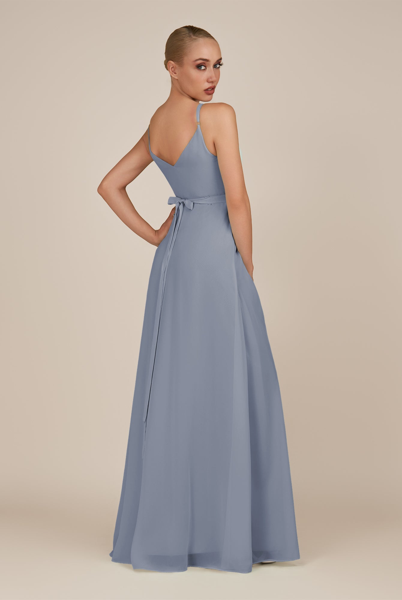 KissDress-Glenys Twilight A Line V Neck Long Bridesmaid Dress with Slit