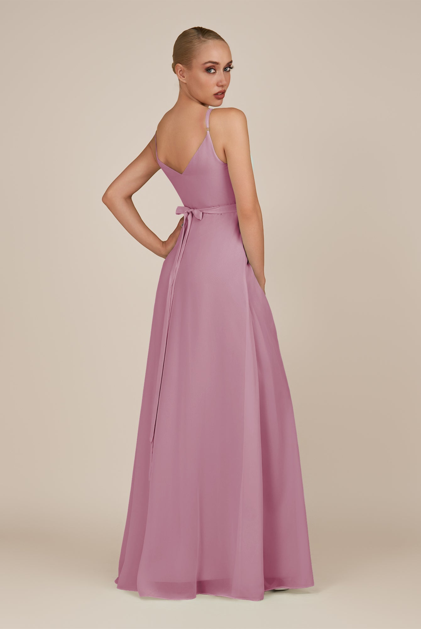 KissDress-Glenys Vintage Mauve A Line V Neck Long Bridesmaid Dress with Slit