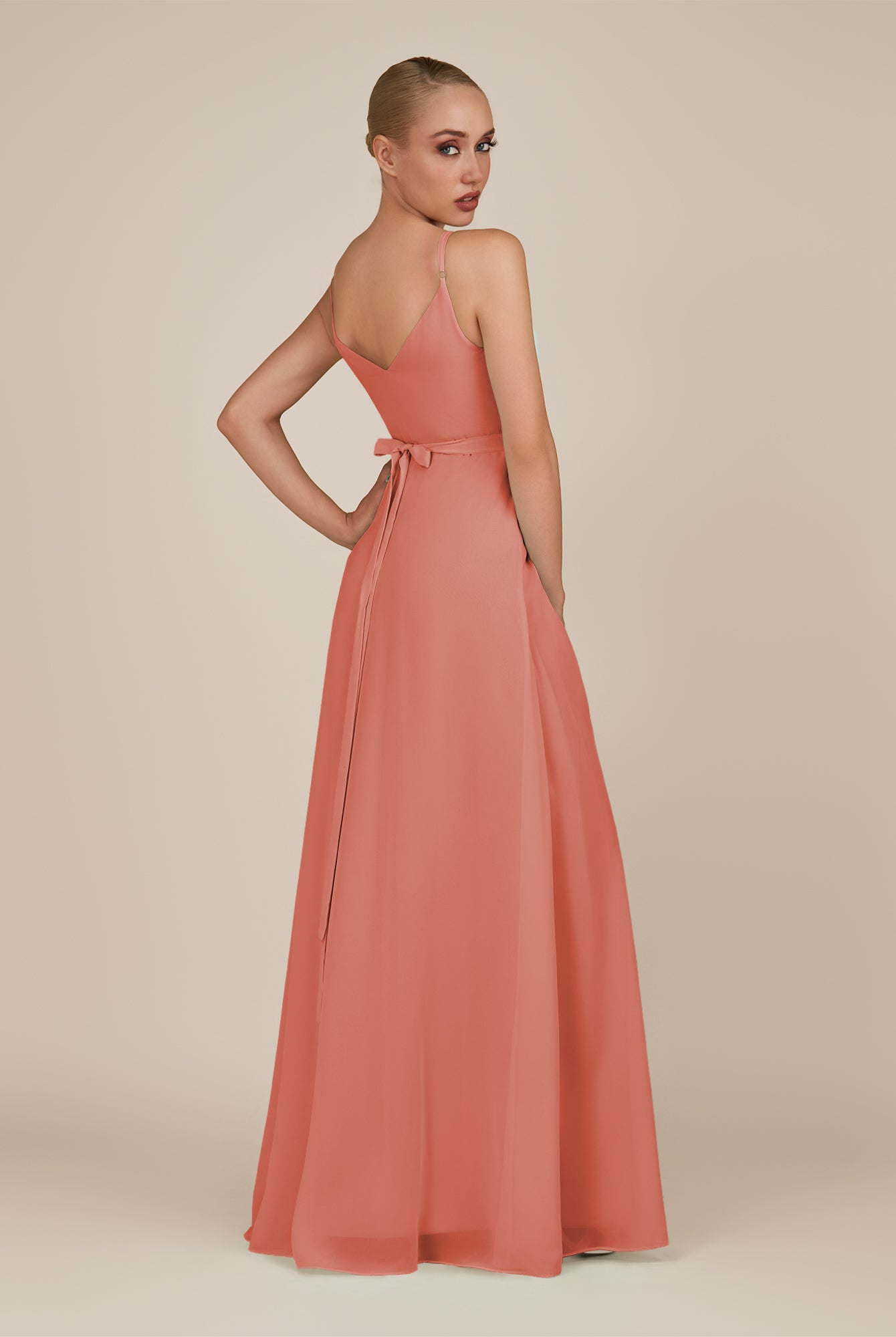 KissDress-Glenys Wild Rose A Line V Neck Long Bridesmaid Dress with Slit